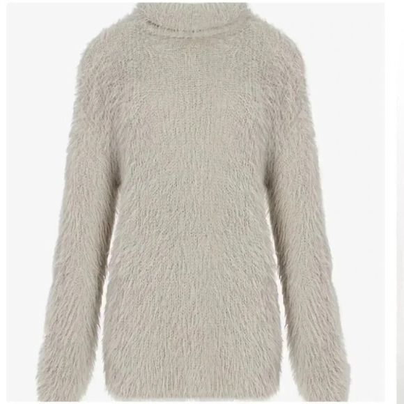 Express Size Medium Cowl Neck Sweater Tan Cozy Oversized - Picture 3 of 10